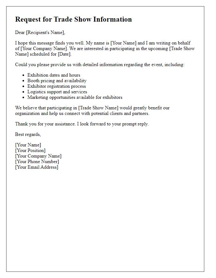 Letter template of request for trade show information