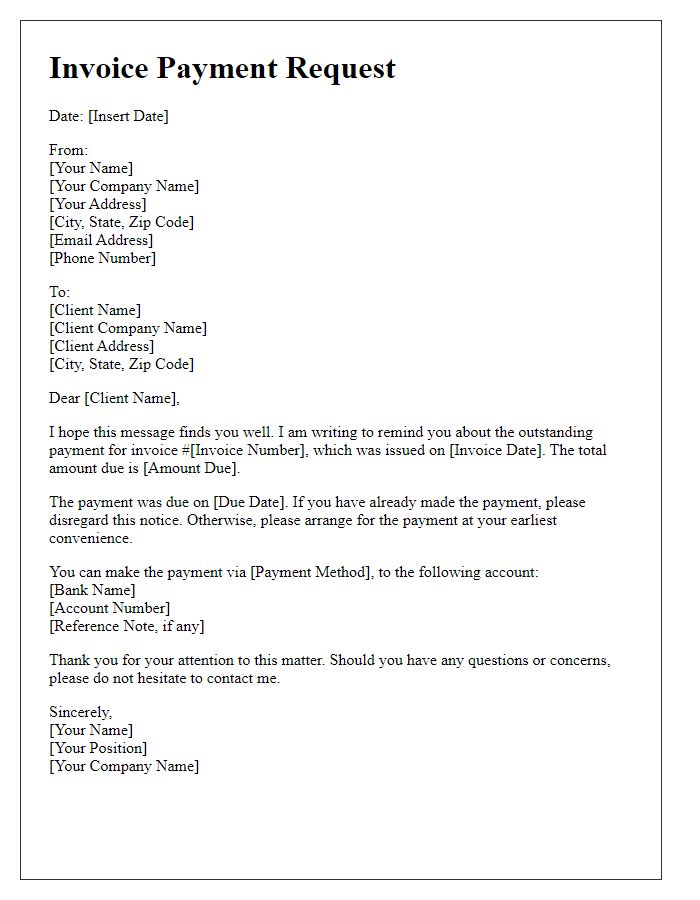 Letter template of invoice payment request