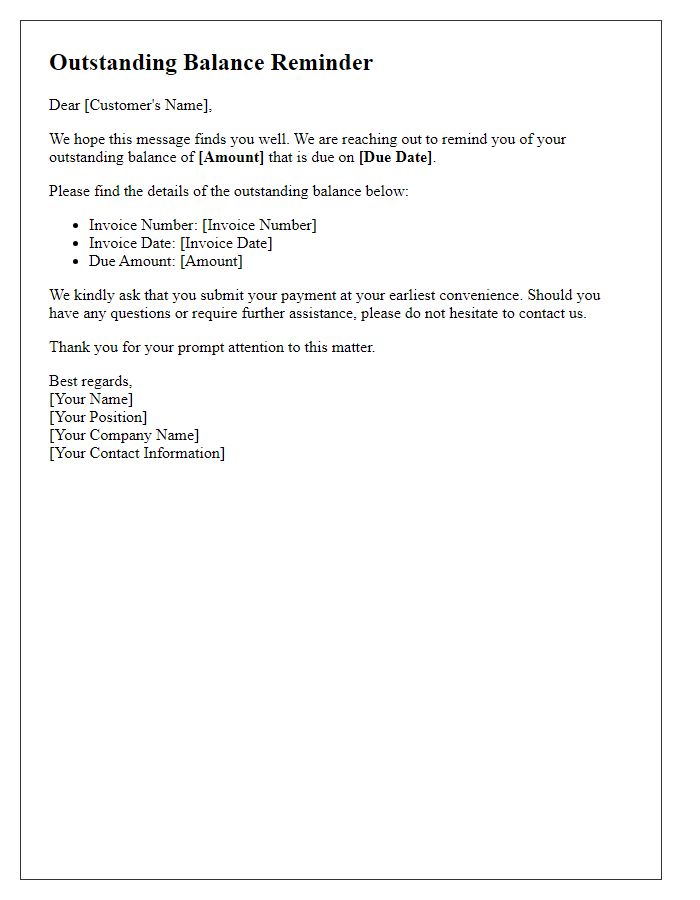 Letter template of outstanding balance reminder