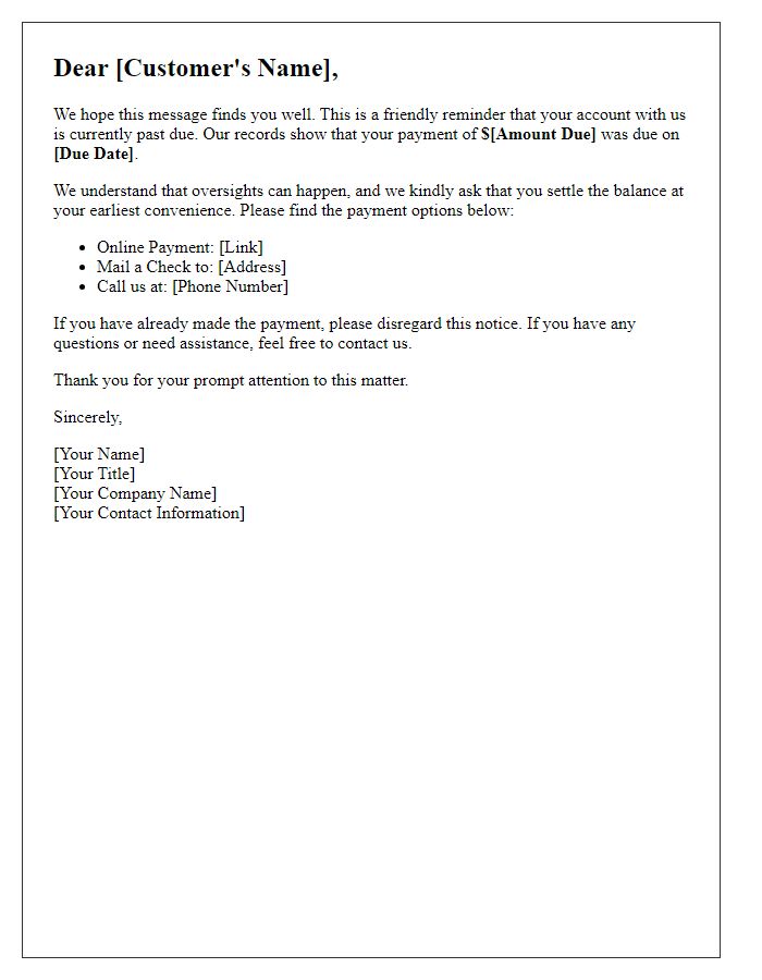 Letter template of past due account reminder