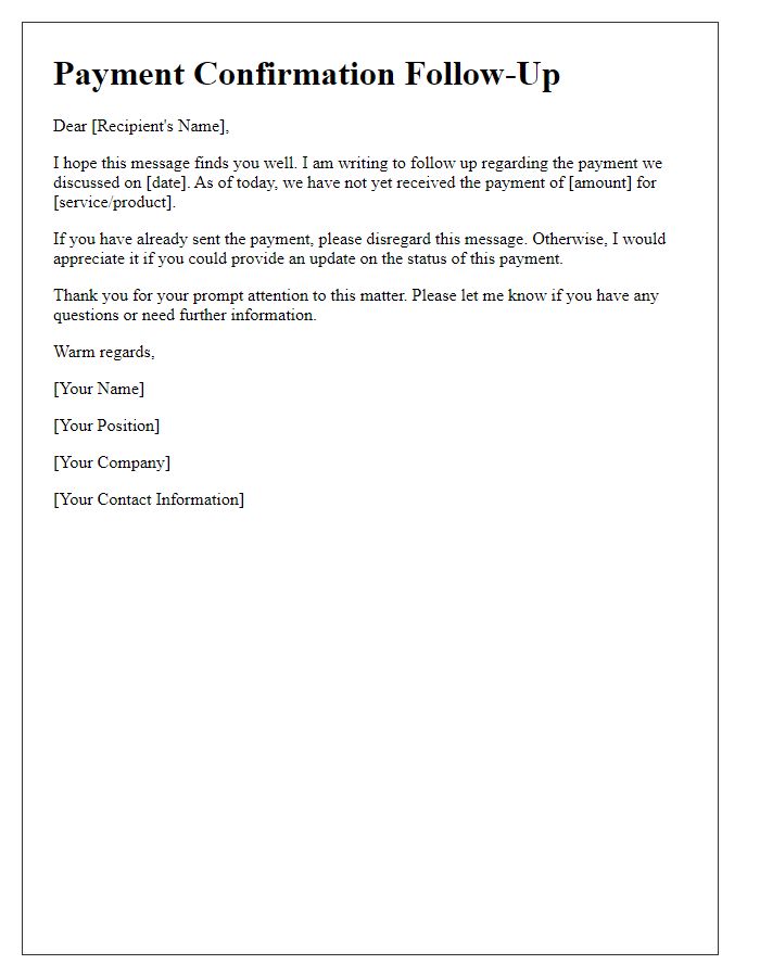 Letter template of payment confirmation follow-up