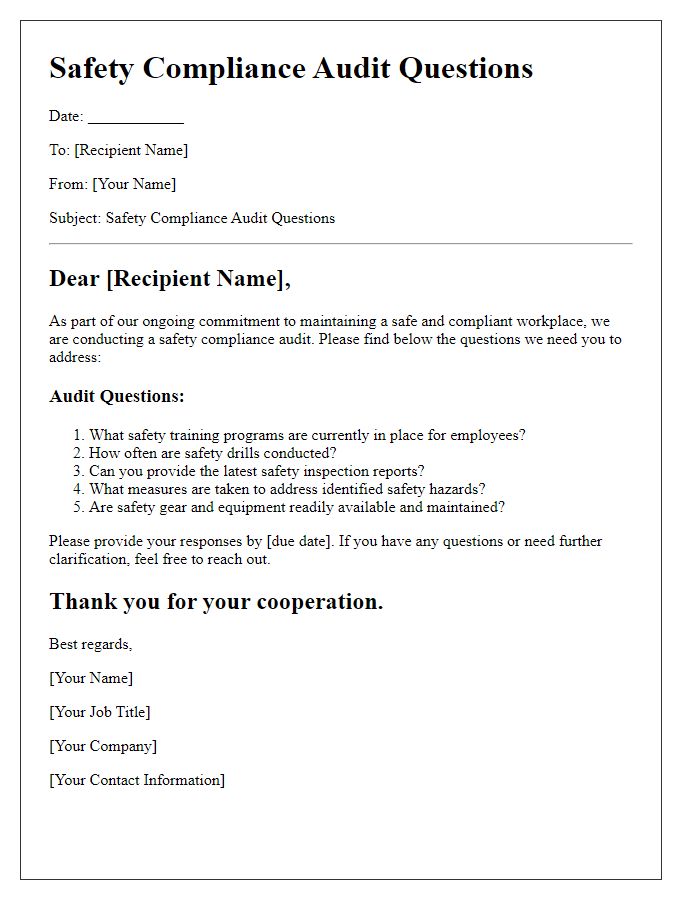 Letter template of safety compliance audit question