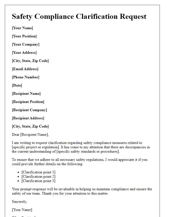 Letter template of safety compliance clarification request