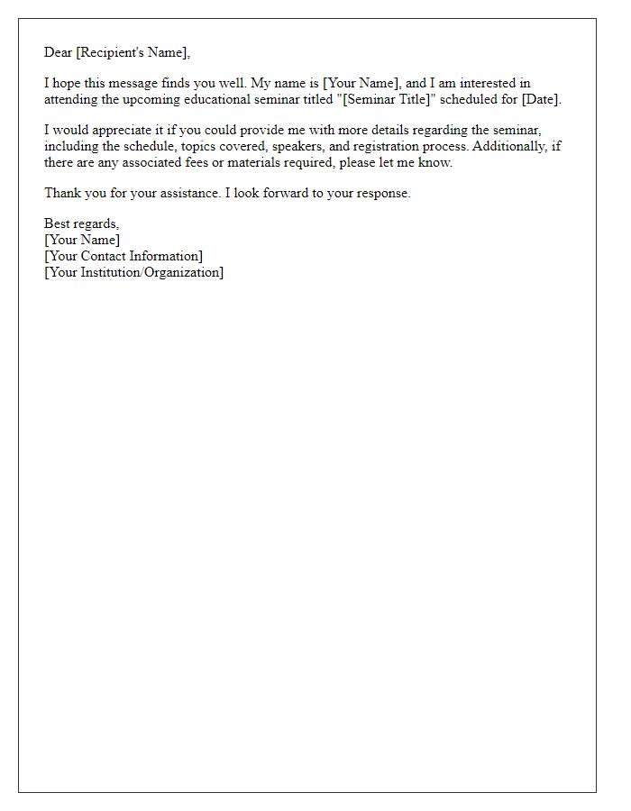 Letter template of inquiry for educational seminar details