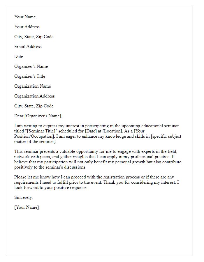 Letter template of interest in participating in an educational seminar