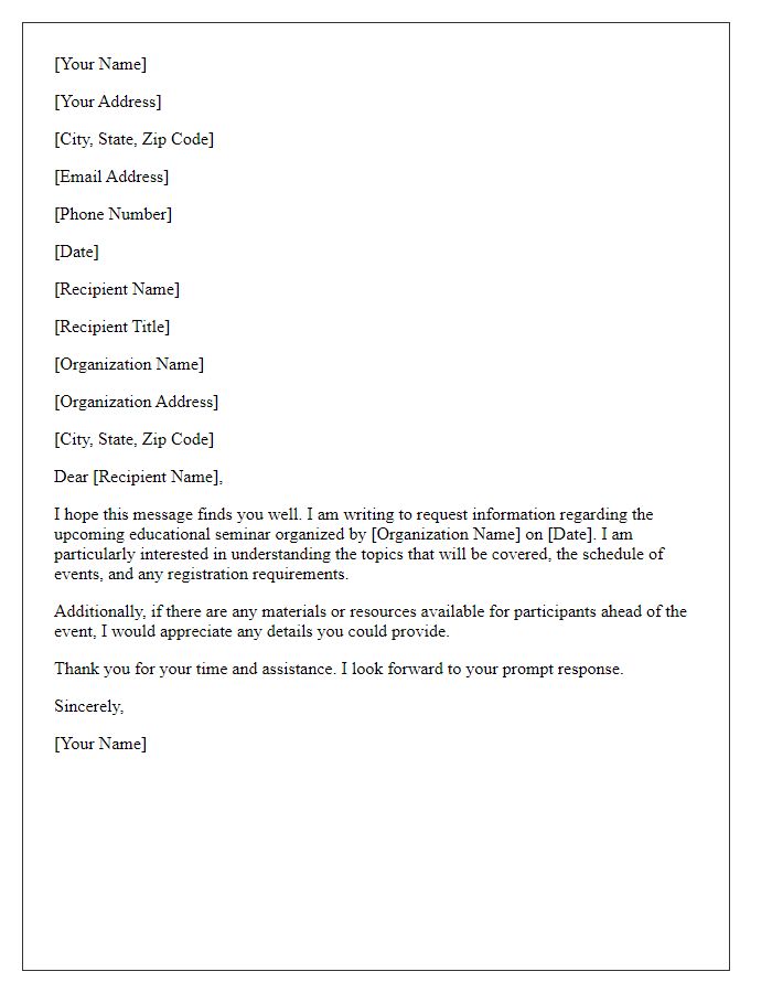 Letter template of request for information on educational seminar