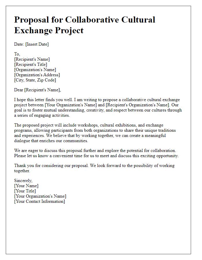 Letter template of proposal for a collaborative cultural exchange project