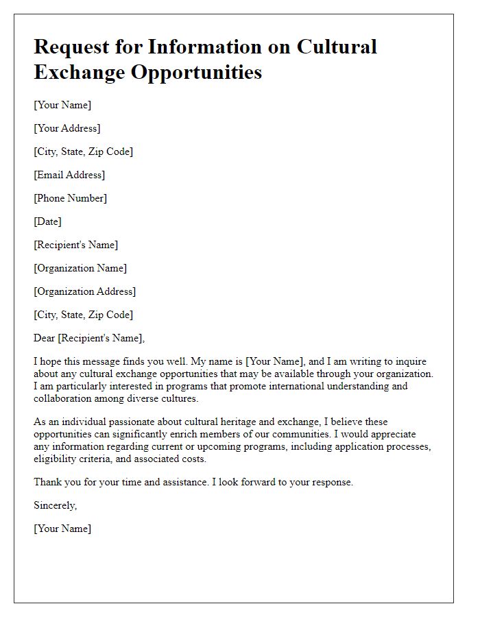 Letter template of request for information on cultural exchange opportunities