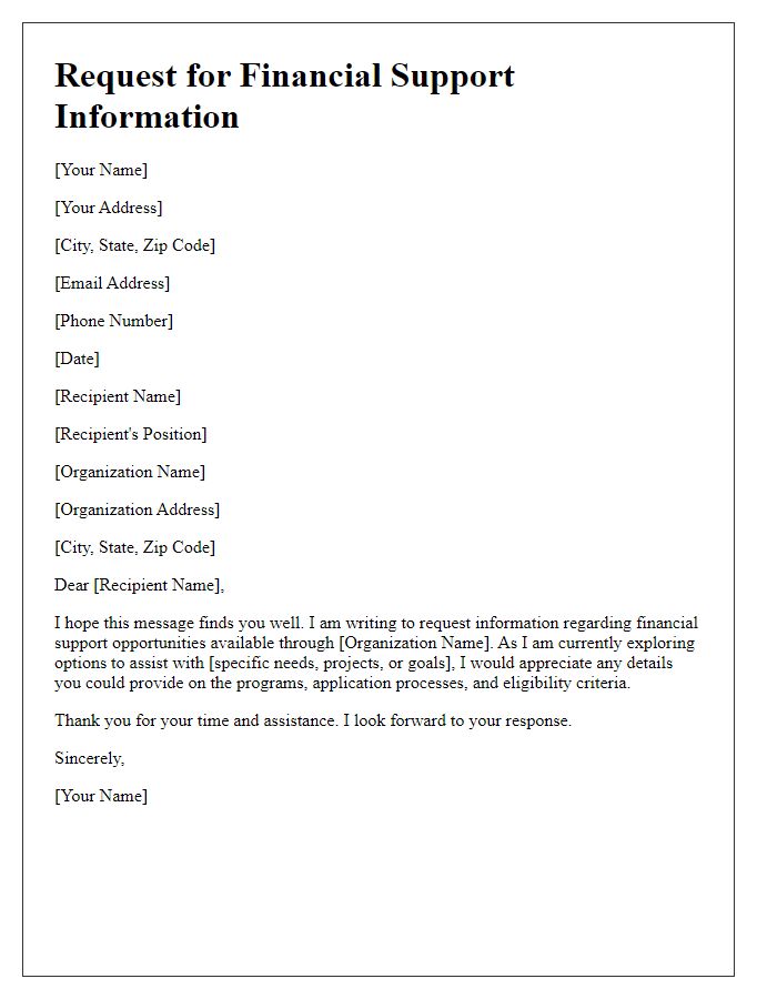 Letter template of financial support information request