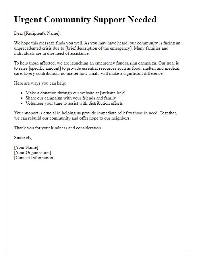 Letter template of emergency fundraising for community support