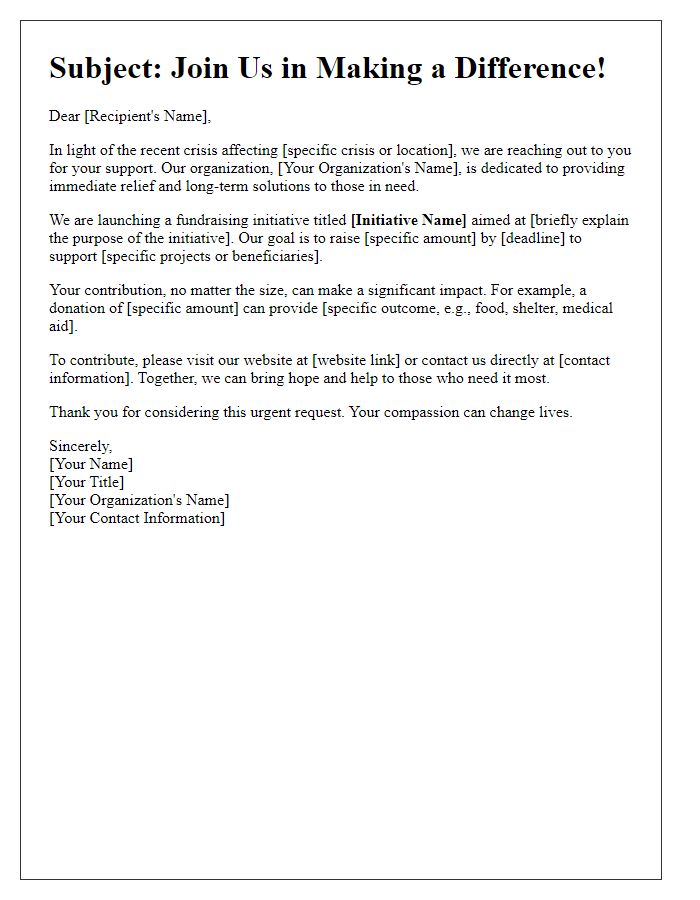 Letter template of impactful fundraising initiative for crisis situations