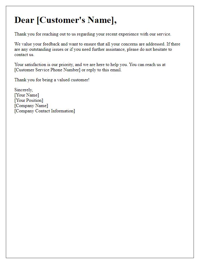 Letter template of customer service follow-up