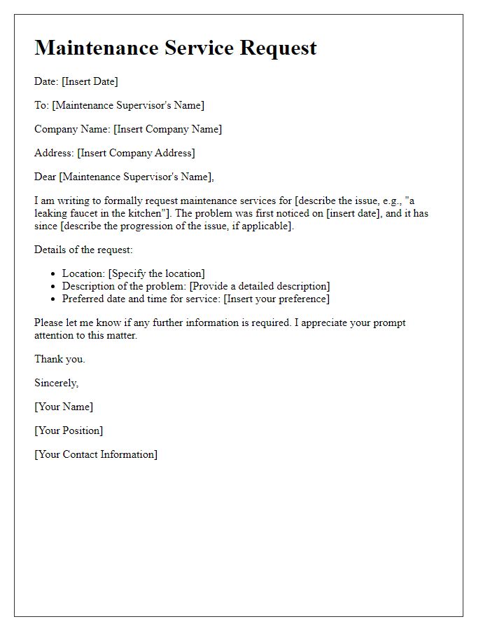 Letter template of maintenance service request