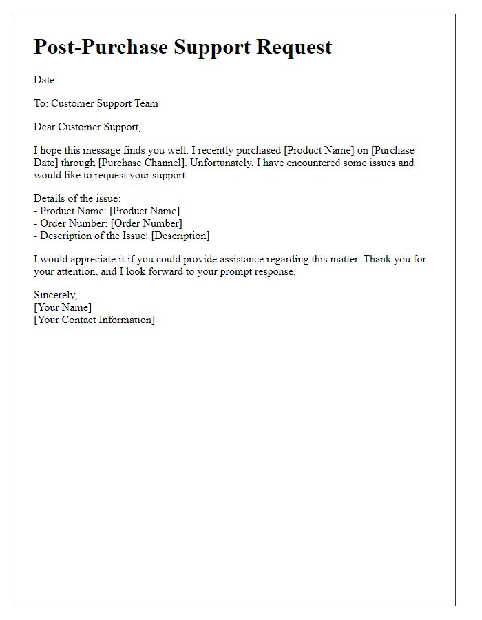 Letter template of post-purchase support request