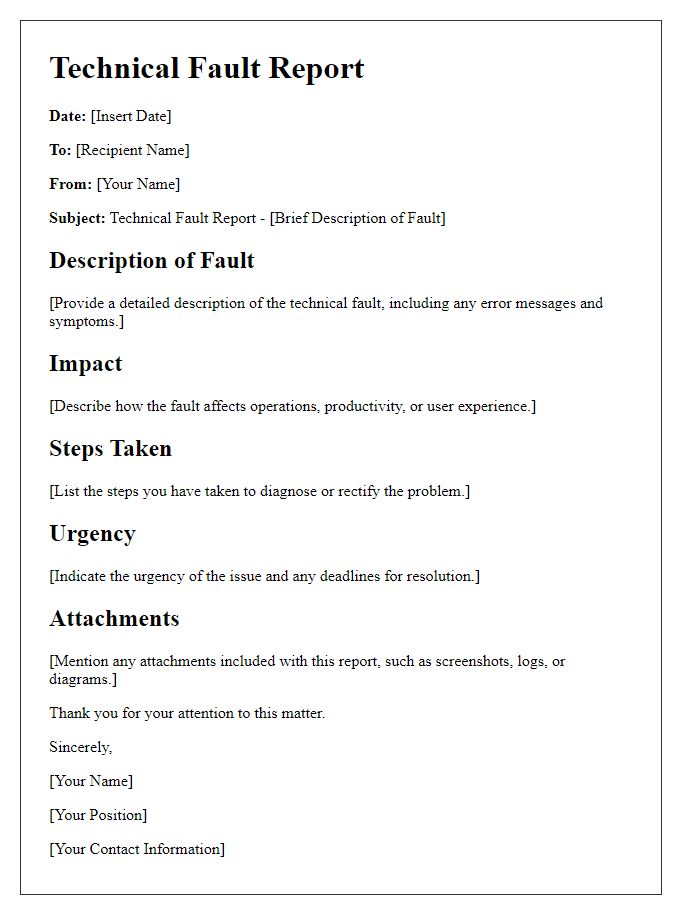 Letter template of technical fault report