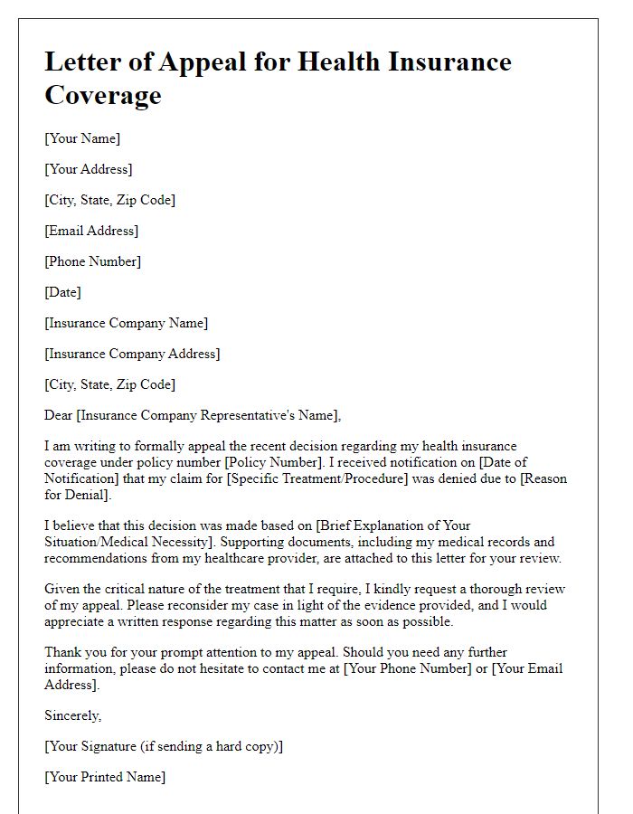 Letter template of appeal for health insurance coverage explanation