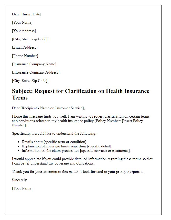 Letter template of clarification request for health insurance terms