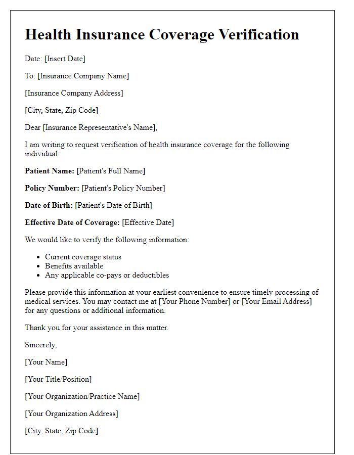 Letter template of health insurance coverage verification