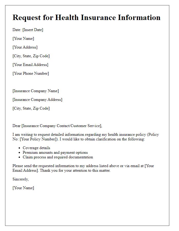 Letter template of request for health insurance information