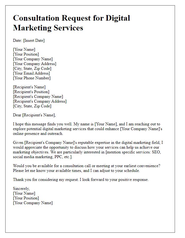 Letter template of digital marketing services consultation request