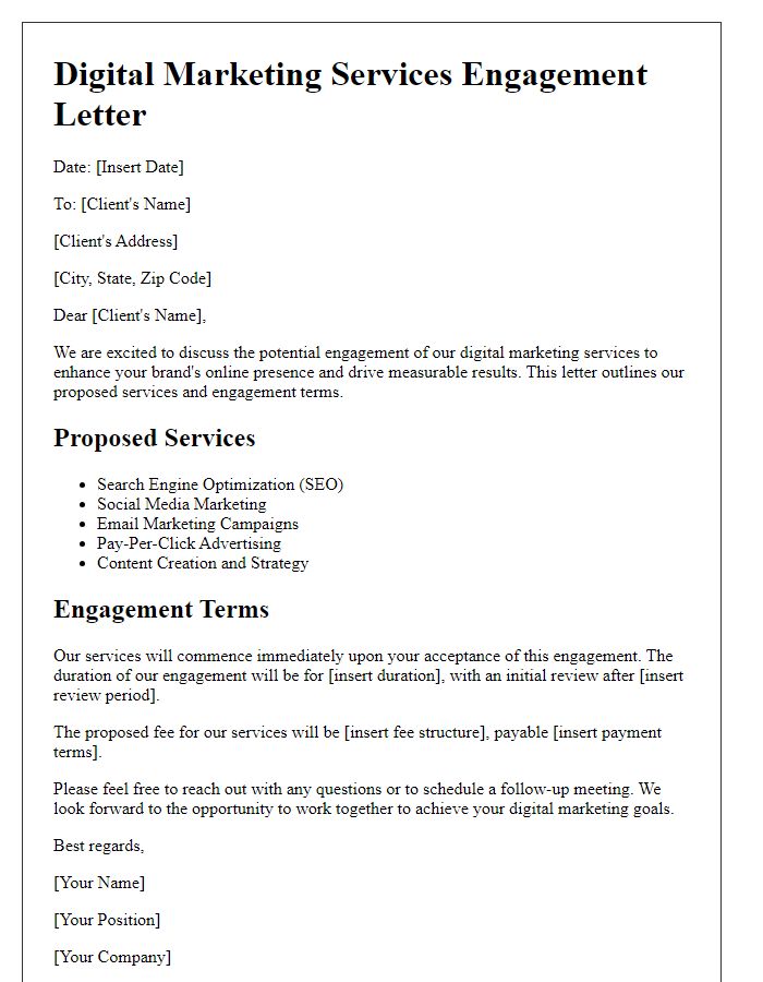 Letter template of digital marketing services engagement discussion