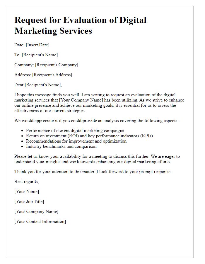 Letter template of digital marketing services evaluation request