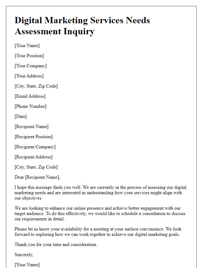 Letter template of digital marketing services needs assessment inquiry