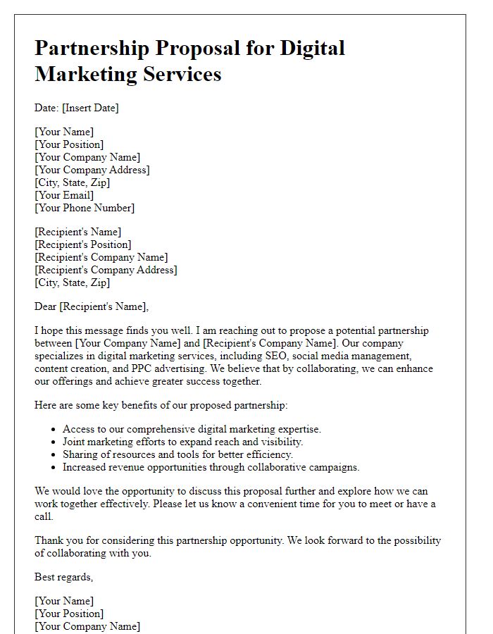 Letter template of digital marketing services partnership proposal