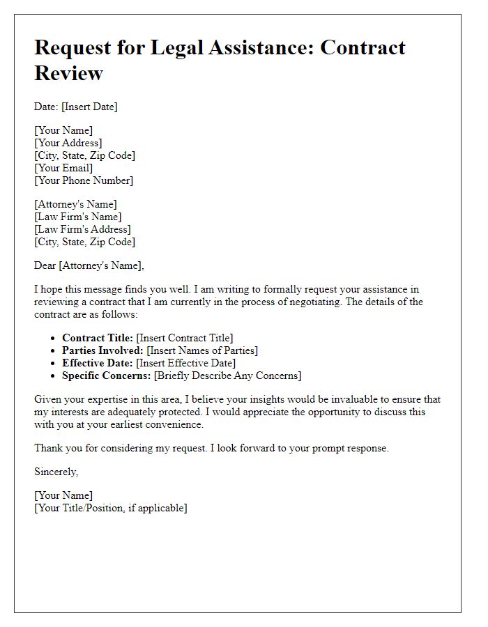 Letter template of legal assistance request for contract review