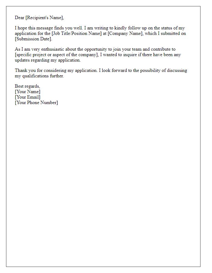 Letter template of application status follow-up