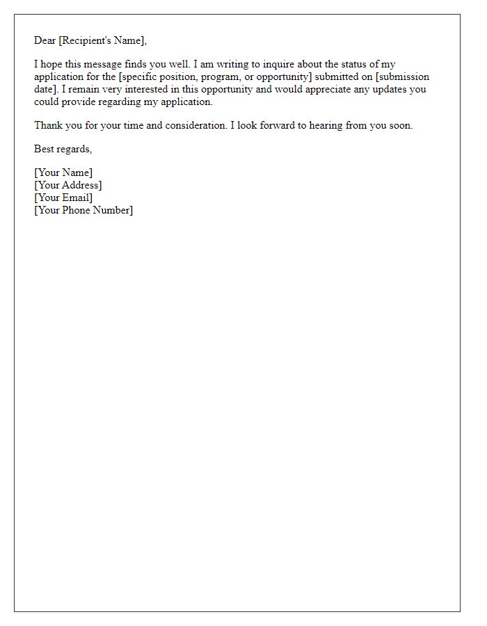 Letter template of inquiry about application progress