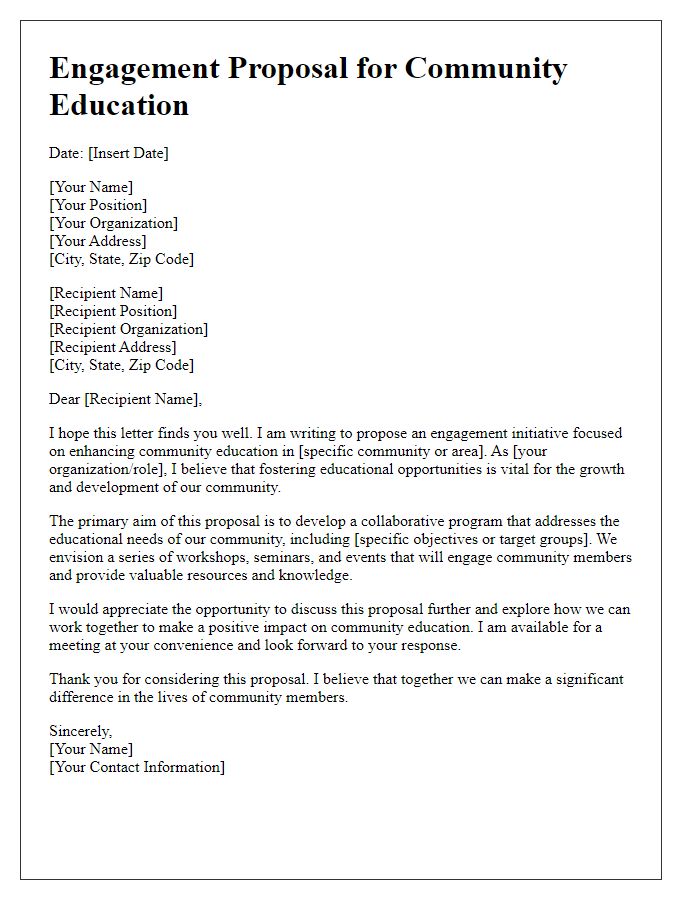 Letter template of engagement proposal for community education.