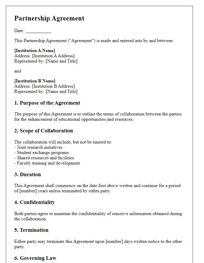 Letter template of partnership agreement for educational institutions.