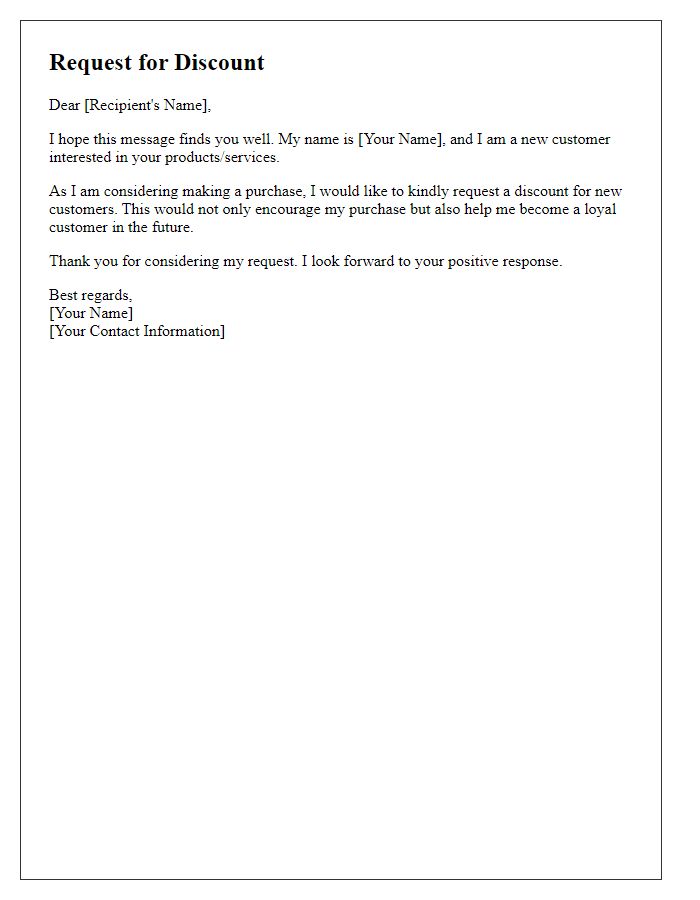 Letter template of new customer discount request