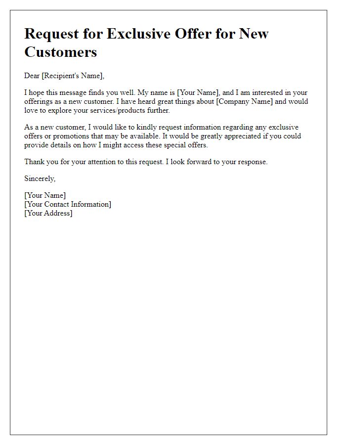 Letter template of request for exclusive offer for new customers