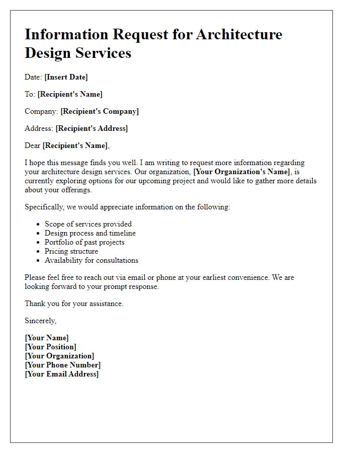 Letter template of architecture design services information request