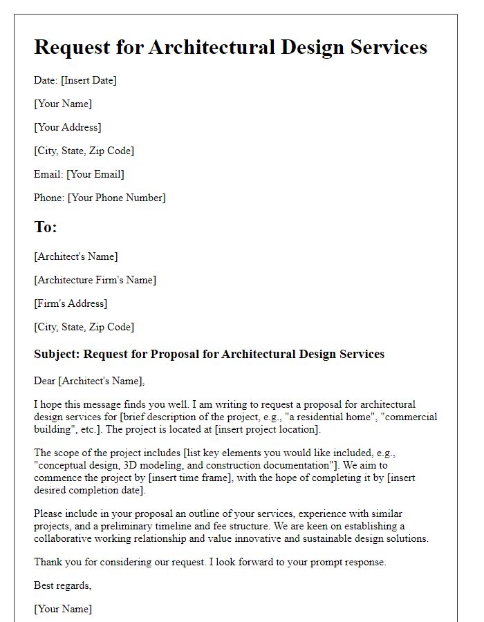 Letter template of professional architectural design services request