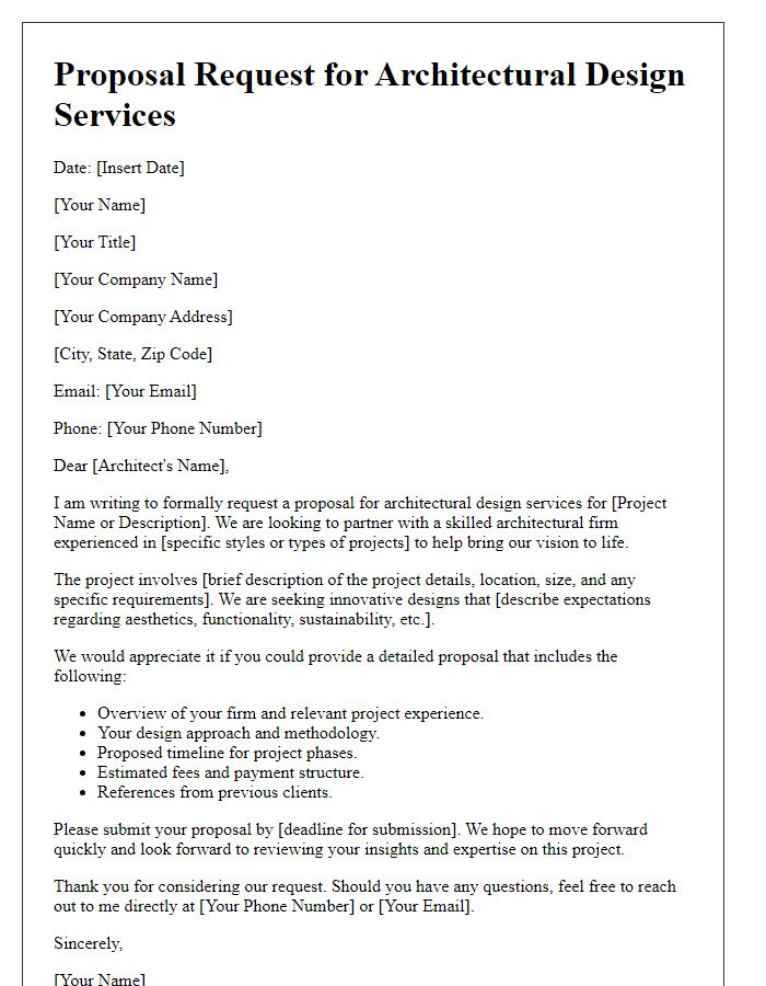 Letter template of proposal request for architectural design services