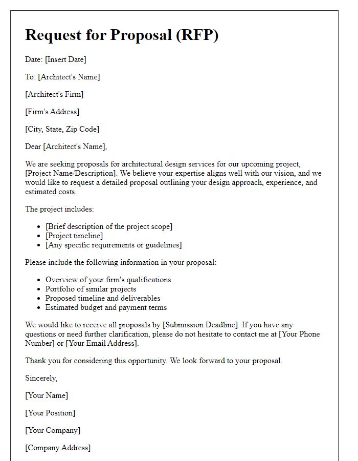 Letter template of request for architectural design service proposal