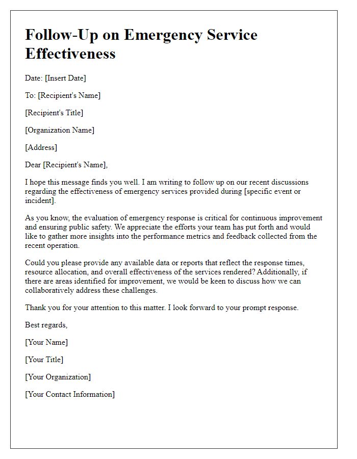 Letter template of follow-up on emergency service effectiveness.