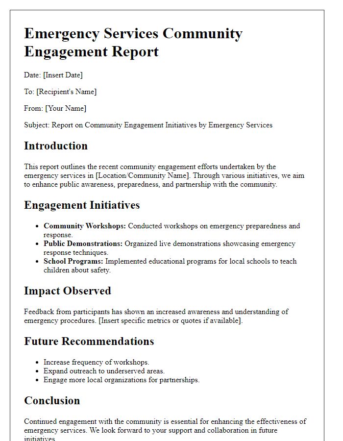 Letter template of report on emergency services community engagement.