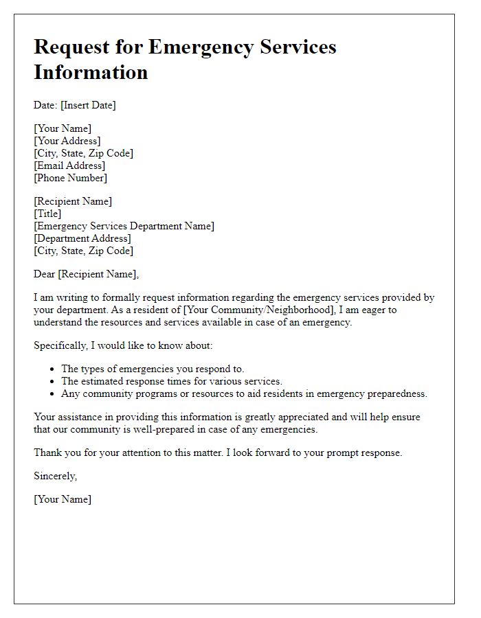 Letter template of request for emergency services information.