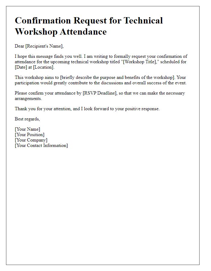 Letter template of confirmation request for technical workshop attendance