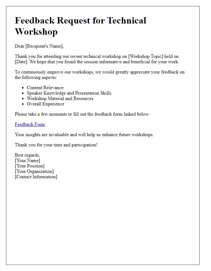 Letter template of feedback request for previous technical workshop