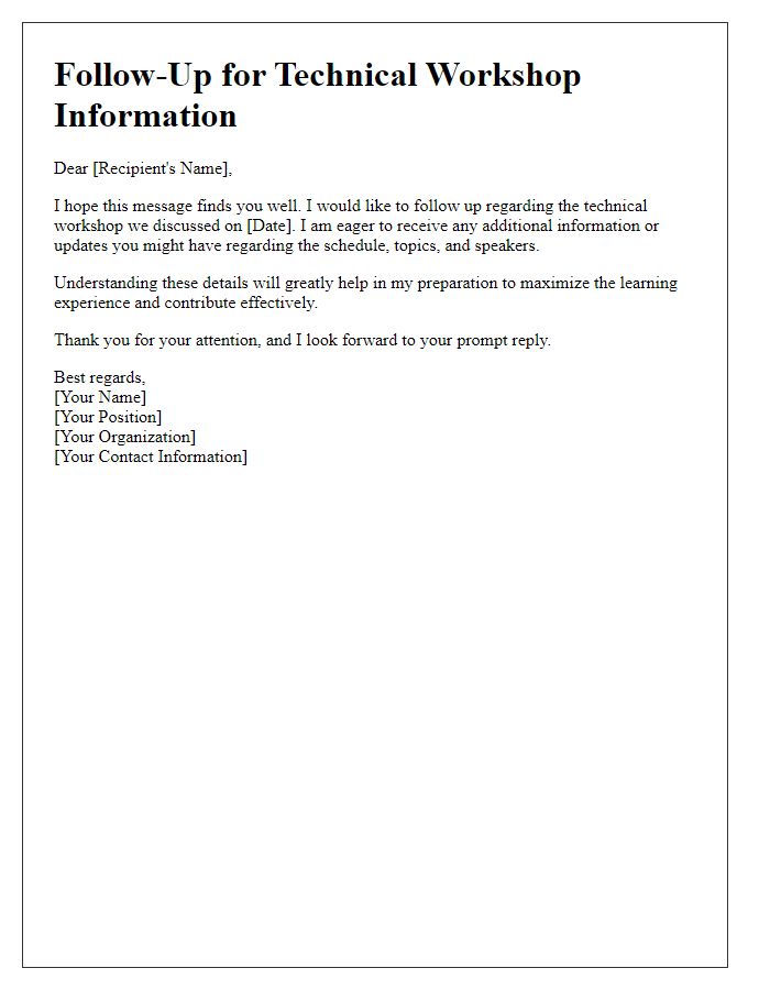 Letter template of follow-up for technical workshop information