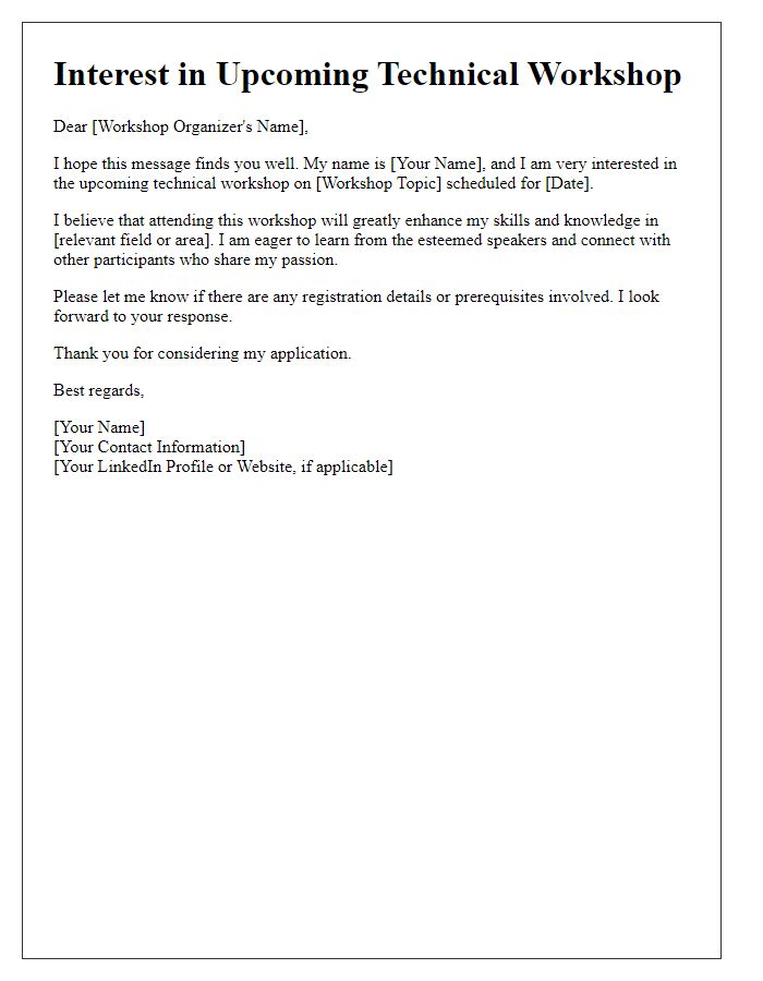 Letter template of interest in upcoming technical workshop