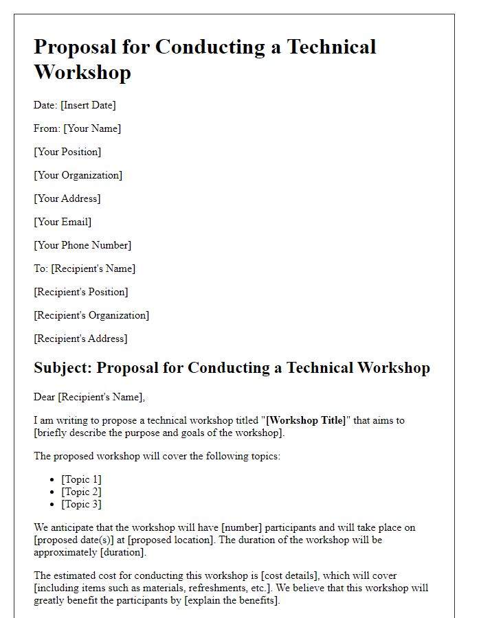 Letter template of proposal for conducting a technical workshop