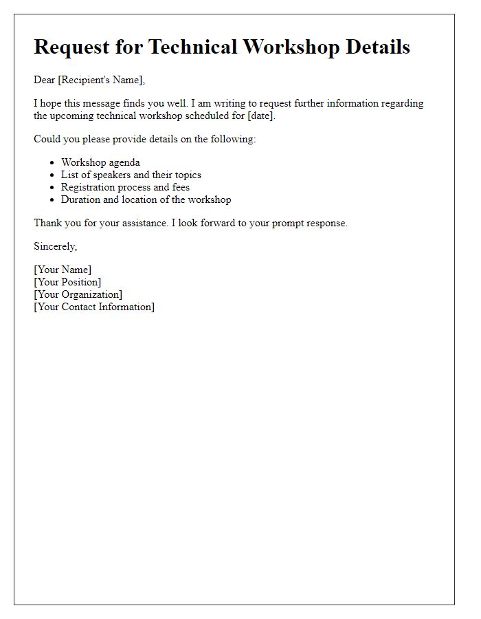 Letter template of request for technical workshop details