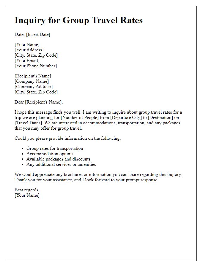 Letter template of inquiry for group travel rates