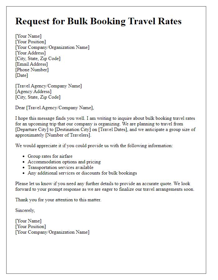 Letter template of request for bulk booking travel rates